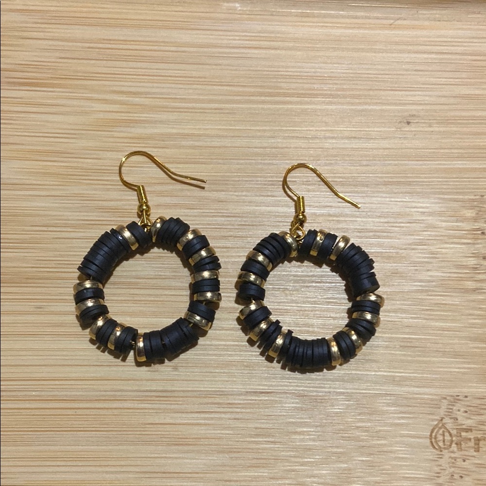 Elegant Black and Gold Hoop Handmade Earrings